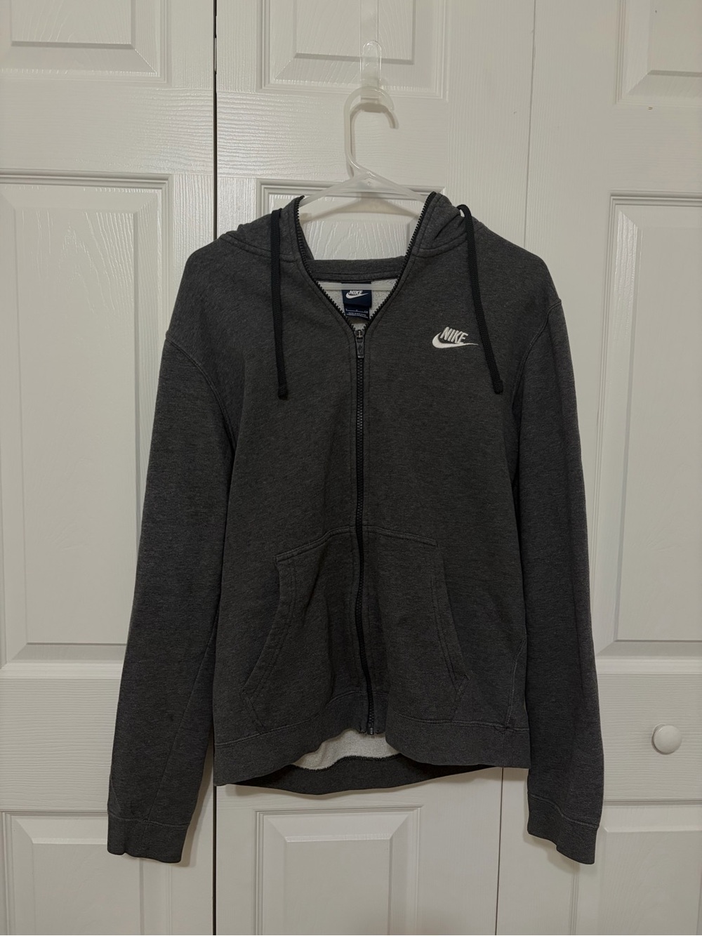 Nike Gray Zip-Up Hoodie with White Logo Tag
